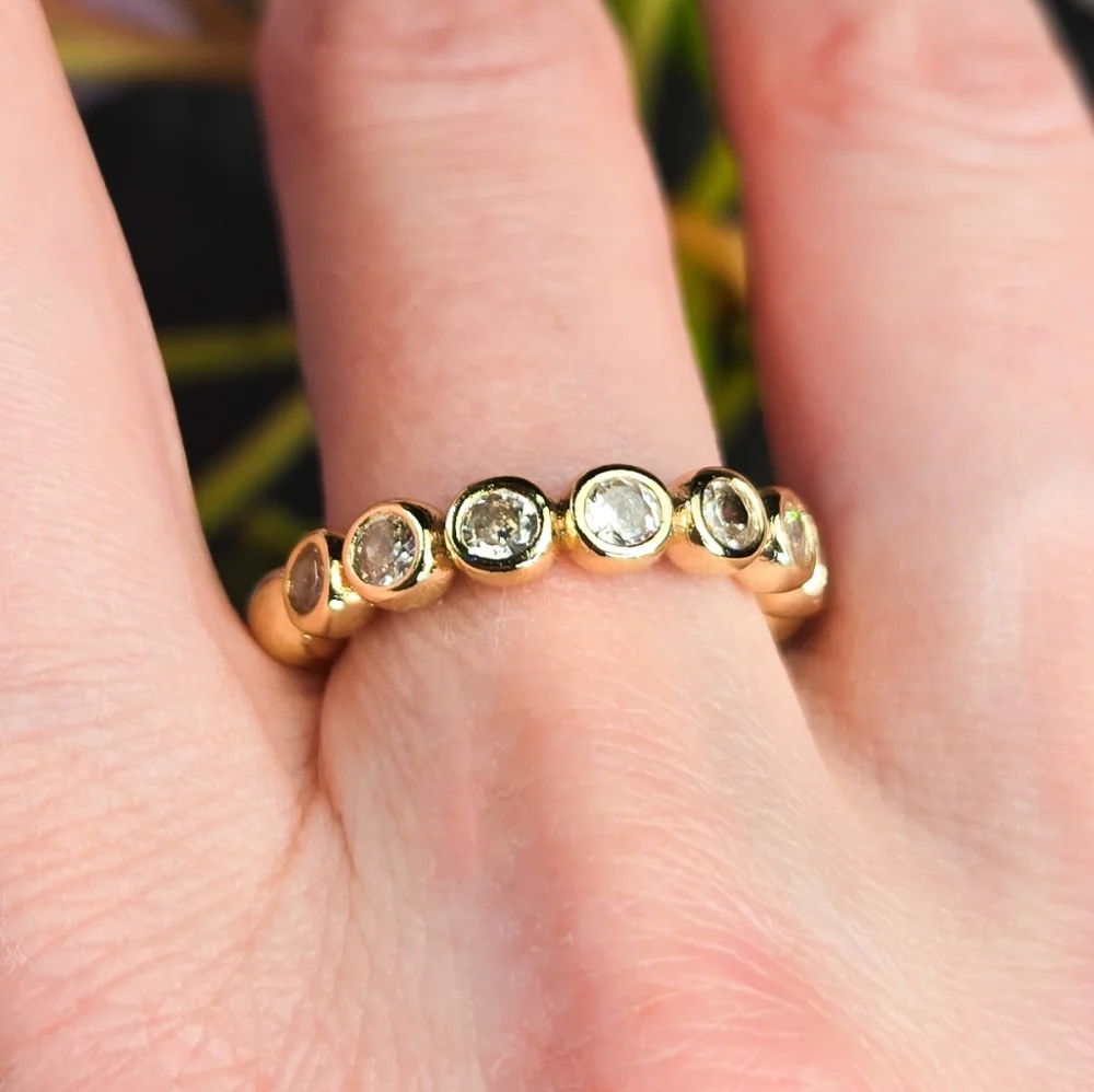 NWT CZ Bezel-Set Stacking Half Eternity Ring, Size 7